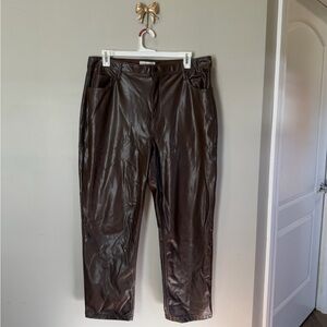 Abercrombie Size 18 the 90’s Straight Ultra High Rise Brown Faux Leather Pants
